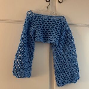Blue Crochet Women Sweater